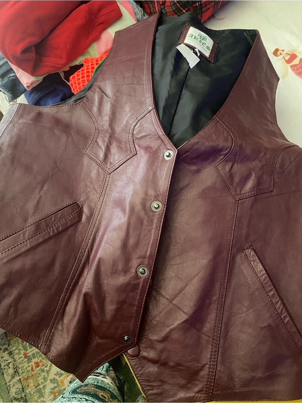 Vintage Burgundy Leather Vest - Unbranded